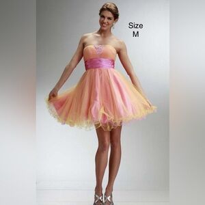 Strapless Short Ball Homecoming Prom Party Pinky-Yellow Dress Size M
